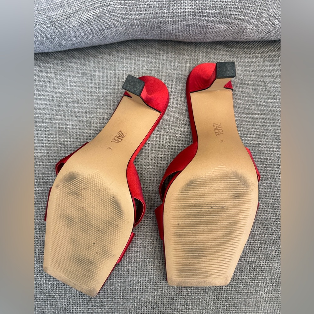 Zara Scarlet Satin Heels - Picture 5 of 7